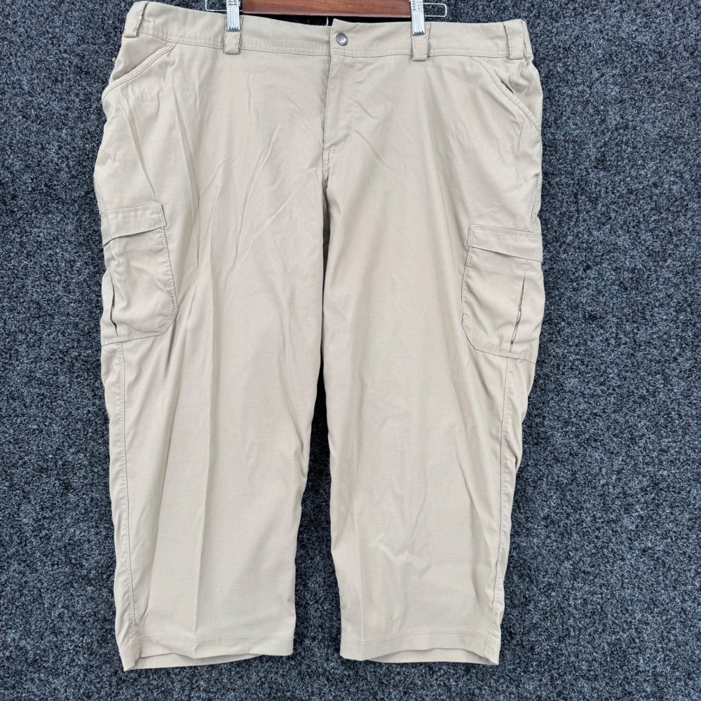 Duluth Trading Co Dry on the Fly Cargo Pants Tan Khaki Capri Womens 22W Stretch